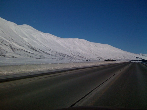 Vacation drive to Seward, Alaska (mountain and blue sky)