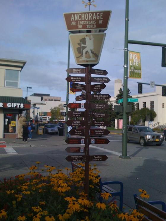 A "directions" sign in Anchorage, Alaska