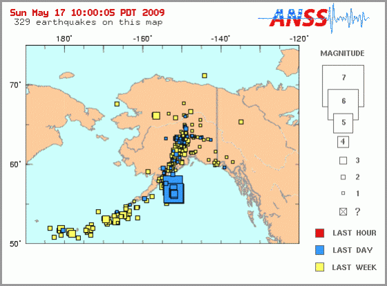 A map of recent earthquakes in Alaska