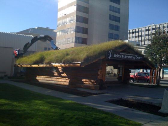 Grass roof on the Anchorage Visitor's Center