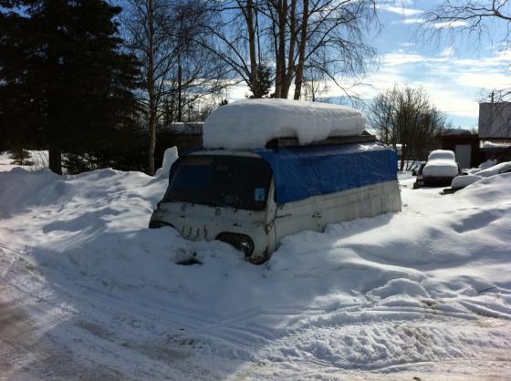 Talkeetna, Alaska - winter snow, white van