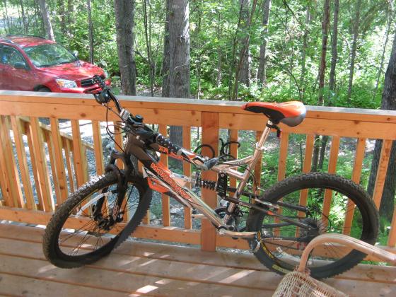 My hybrid dirt bike on the deck of my cabin in Talkeetna, Alaska