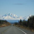 Mountain hovering over Alaska road
