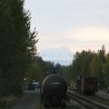 Denali mountain peak from Talkeetna railroad tracks