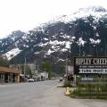 A view of the downtown Stewart, British Columbia area, including the Ripley Cree