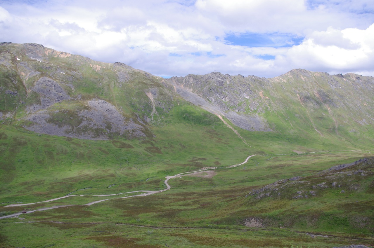 Hatcher Pass, looking down at the road and valley below